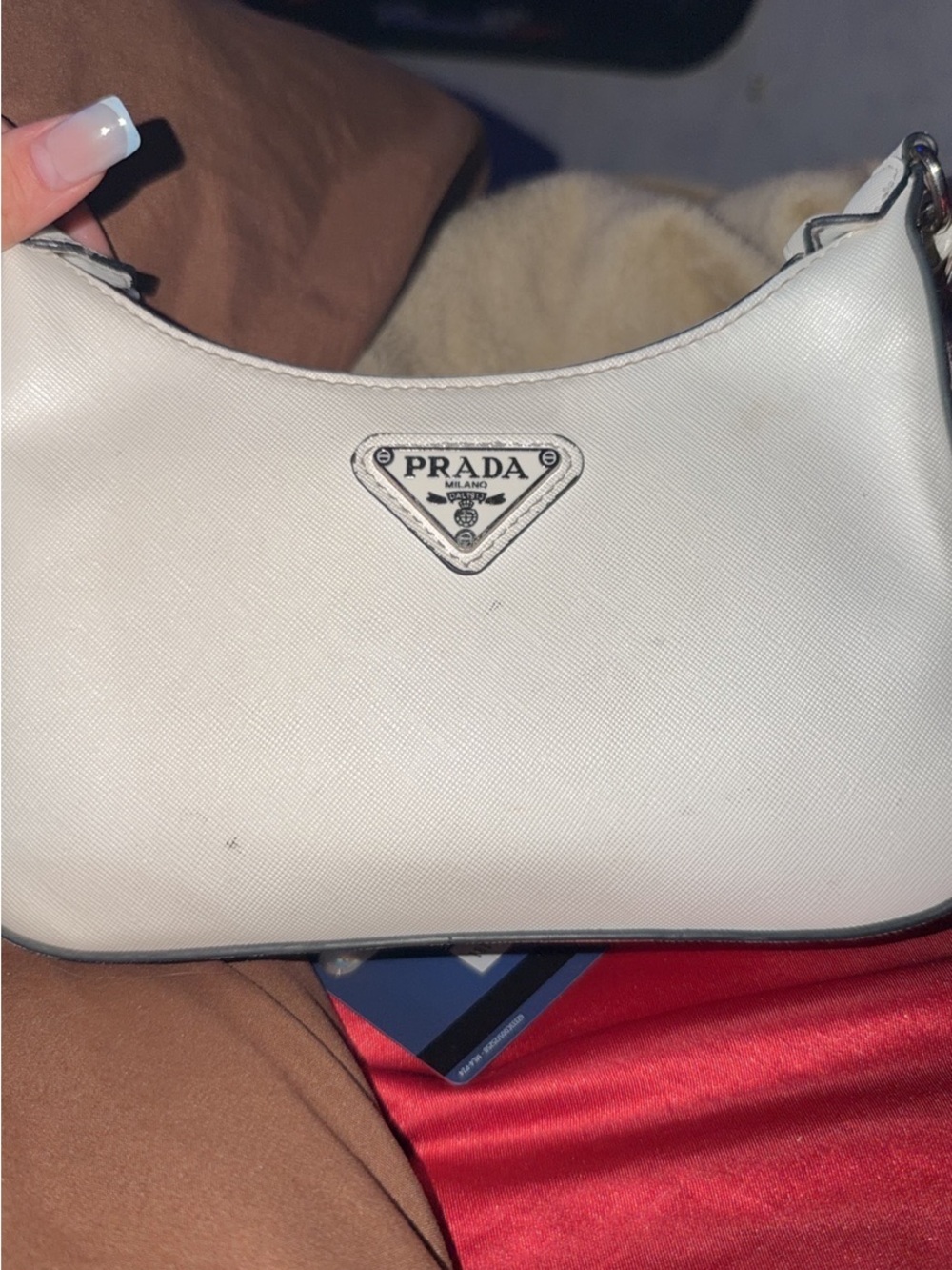 Prada Cream Mini Shoulder Bag with Silver Logo
